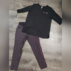 Cacique Sleep Black and Pink Pajama Set with XOXO Pattern Sz 14/16 LONG Length
